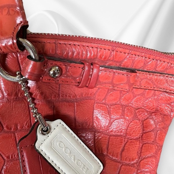 Coach Red Croc-Embossed Leather Shoulder Bag - Picture 10 of 11
